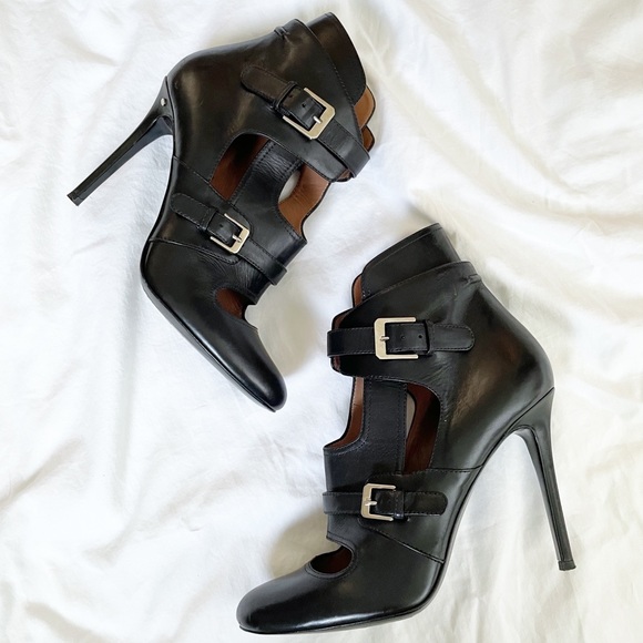 Laurence Dacade Shoes - Laurence Dacade Black Leather Biker Bootie Heels